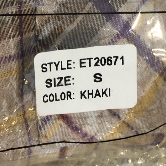 Easel Mix Plaid Button Down Oversized Thermal With Hood In Khaki. NWT! Sz S - Picture 11 of 11